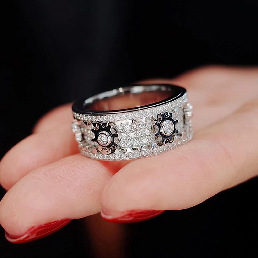 Spinner ring made of stainless steel with 6 gears | Rotatable anti-stress ring with zirconia | Sizes 7–12, mechanical design