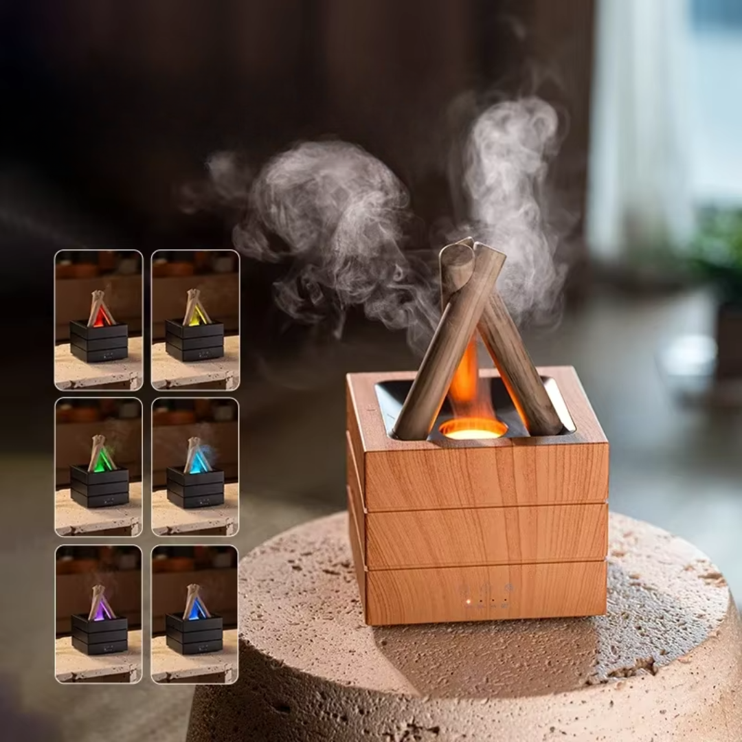 Aroma Diffuser mit Flammeneffekt | Ultraschall-Luftbefeuchter mit Fernbedienung, Timer und Abschaltautomatik