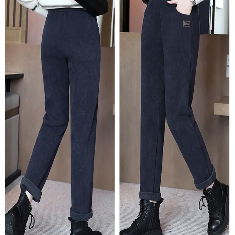 Damen Cordhose mit Fleecefutter | Hoch geschnittene Winterhose mit Taschen und leicht elastischer Passform