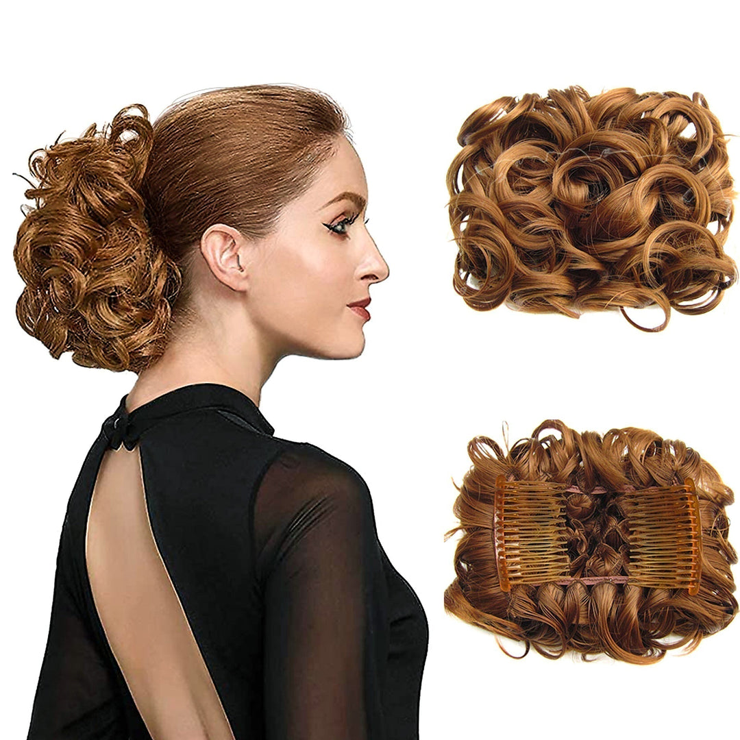 Lockiges Dutt-Haarteil 2er-Set | Voluminöser Messy Bun mit elastischem Haargummi für schnelle Hochsteckfrisuren