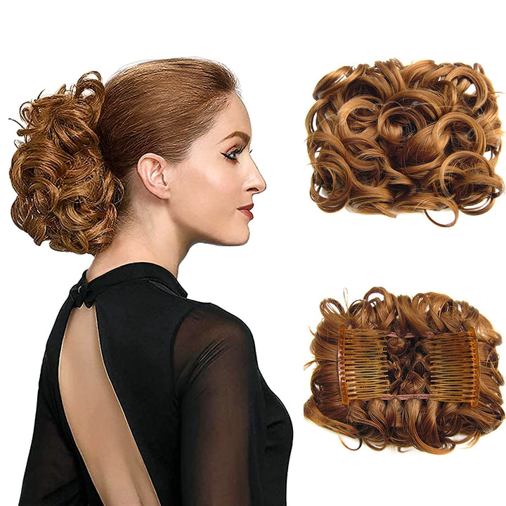 Lockiges Dutt-Haarteil 2er-Set | Voluminöser Messy Bun mit elastischem Haargummi für schnelle Hochsteckfrisuren