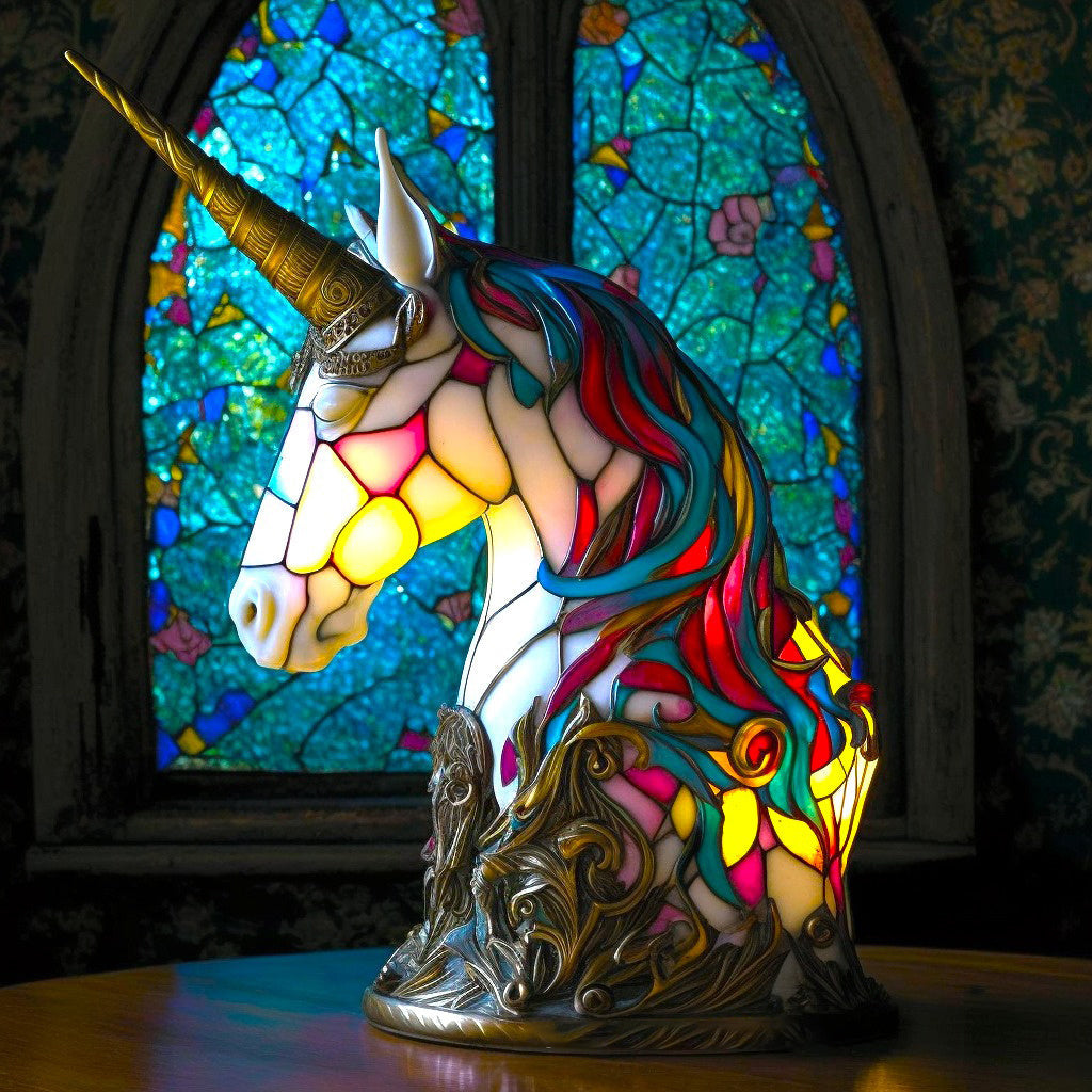 Tischlampe aus Buntglas mit Tiermotiv | Handgefertigt aus Glas &amp; Metall | Farbwechsel-LED, kompakt 20 × 15 × 12 cm