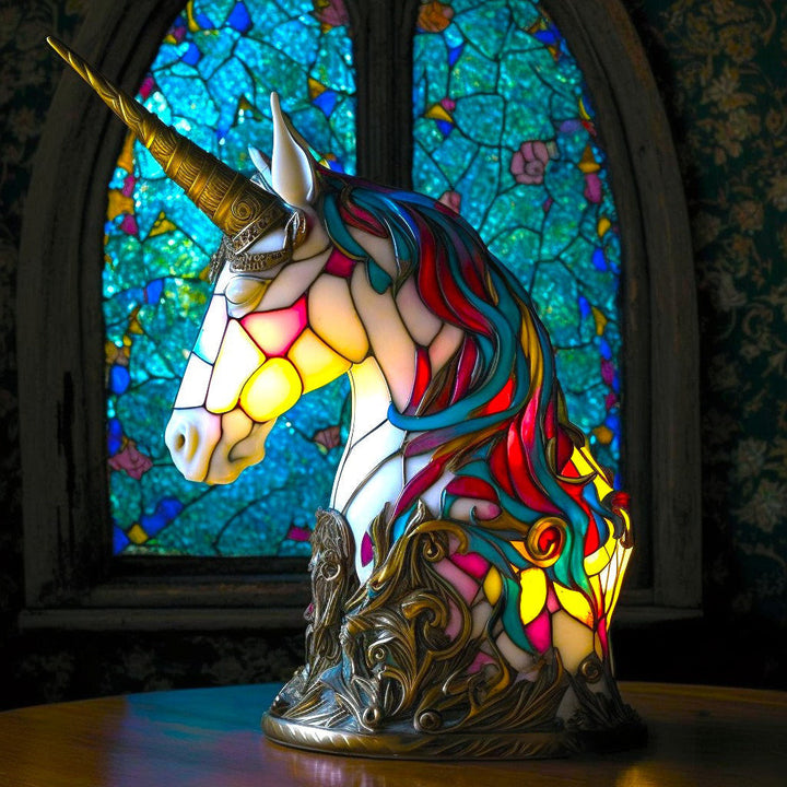 Tischlampe aus Buntglas mit Tiermotiv | Handgefertigt aus Glas &amp; Metall | Farbwechsel-LED, kompakt 20 × 15 × 12 cm