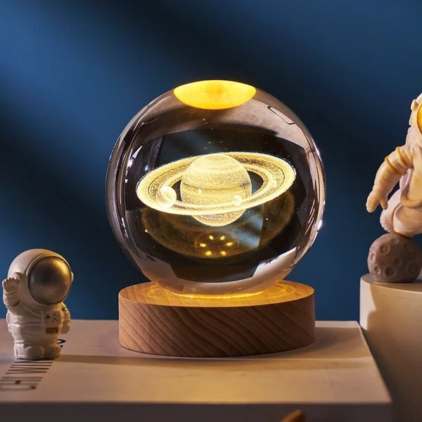 3D Kristallkugel Sonnensystem | Lasergravur | Optional mit LED-Lichtbasis &amp; Geschenkbox