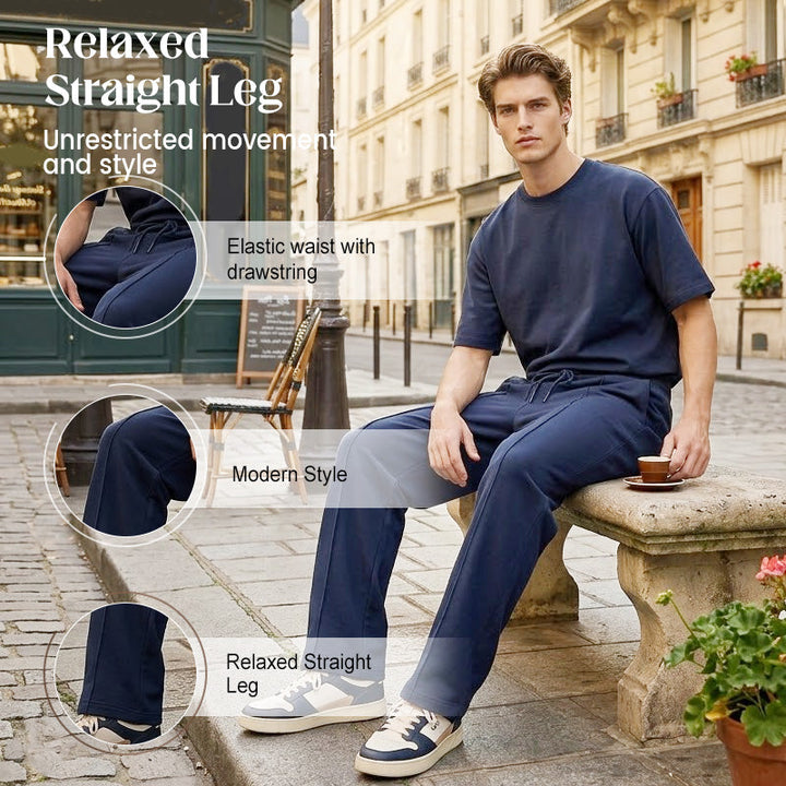 Herren Stretch-Hose mit geradem Bein | Atmungsaktive Freizeithose mit Kordelzug &amp; Taschen | Bequeme Relax-Fit Hose