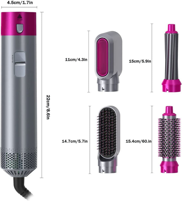 Warmluftbürste | 5-in-1 Haarstyler mit Keramikbeschichtung, 3 Temperaturstufen und 1000 W