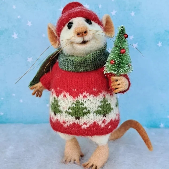 Handmade Felt Mouse | Christmas Decoration &amp; Gift Idea | Needle-Felted from Wool &amp; Fabric | Sustainable