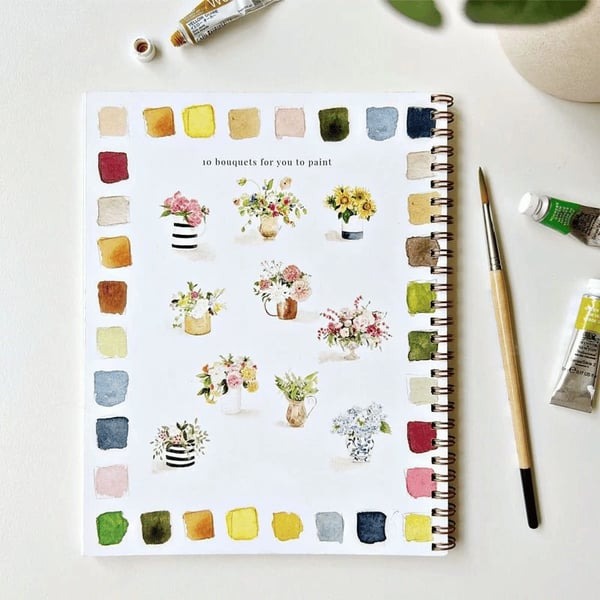 Aquarell-Arbeitsbuch für Anfänger | Malbuch mit 12 Motiven, Schritt-für-Schritt-Anleitungen und hochwertigem Aquarellpapier