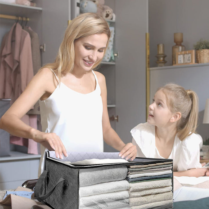 Faltbare Aufbewahrungsbox für Kleidung 58×31×30 cm | Vliesstoff mit Sichtfenster &amp; Reißverschluss | Für Decken, Bettwäsche &amp; Schrank
