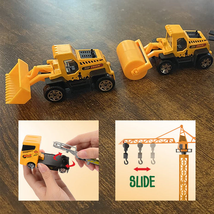 Baustellen Adventskalender für Kinder mit Baufahrzeugen | Weihnachtskalender mit Kran, Verkehrsschildern und Spielbrett aus Kunststoff
