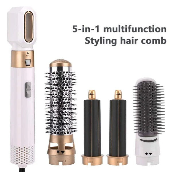 5-in-1 Haartrocknerbürste 1000W mit 5 Aufsätzen | Trocknen, Glätten, Locken &amp; Volumen | 3 Temperaturstufen | Keramik-Beschichtung