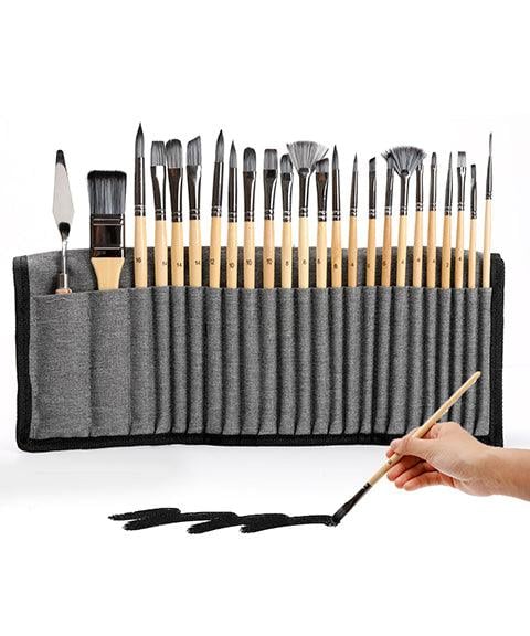 Set di pennelli 24 pezzi | Pennelli professionali per artisti con manico in legno | Acrilico, acquerello, olio e gouache
