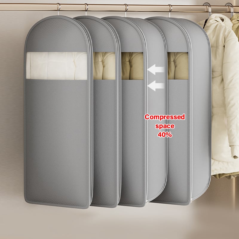 Borsa appendibile per abbigliamento | Compressione salvaspazio con cerniera senza vuoto | Protezione dalla polvere, trasparente | M–XL