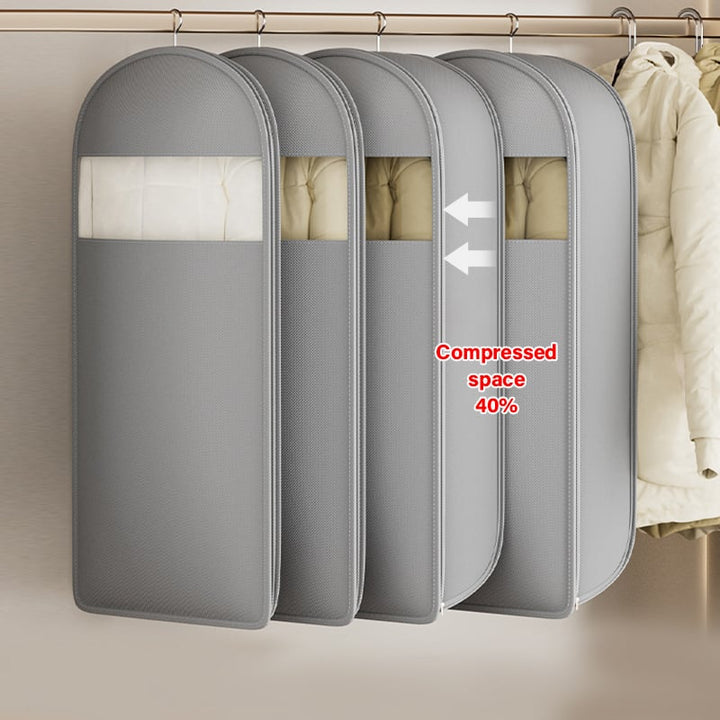 Borsa appendibile per abbigliamento | Compressione salvaspazio con cerniera senza vuoto | Protezione dalla polvere, trasparente | M–XL