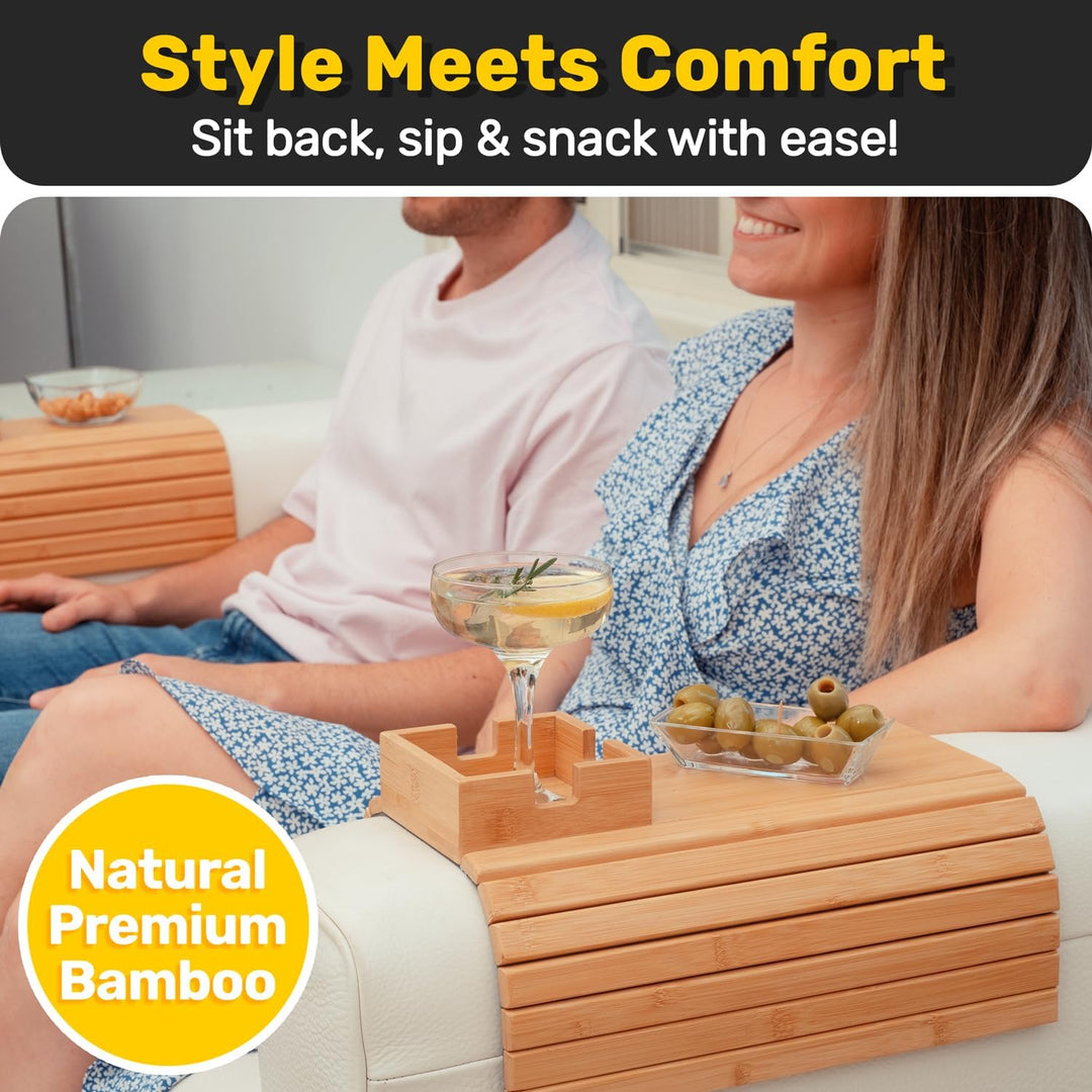 Sohvan käsinojatarjotin juomapidikkeellä | Liukumaton ja tukeva, 41,5×33,5 cm | Kauko-ohjaimelle, puhelimelle ja välipaloille