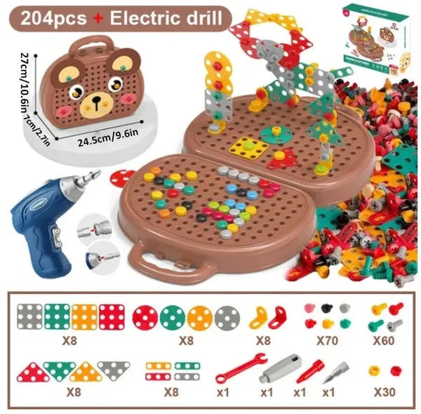 BauBohrer™ Montessori building &amp; drilling set | 2D &amp; 3D creative play | Promotes STEM skills &amp; fine motor skills