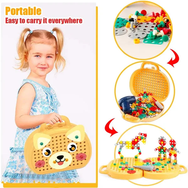 BauBohrer™ Montessori building &amp; drilling set | 2D &amp; 3D creative play | Promotes STEM skills &amp; fine motor skills