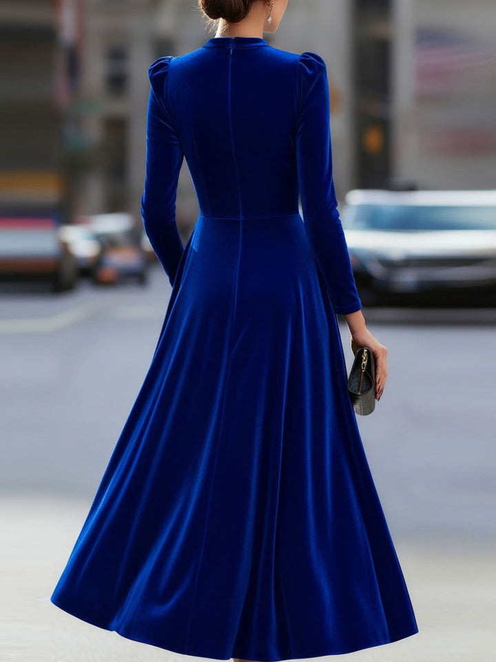 Damen Midikleid | Elegantes Langarmkleid mit tailliertem Oberteil, fließendem Rock und Schulterdetails für festliche Anlässe