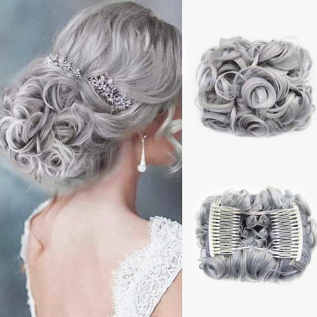 Lockiges Dutt-Haarteil 2er-Set | Voluminöser Messy Bun mit elastischem Haargummi für schnelle Hochsteckfrisuren