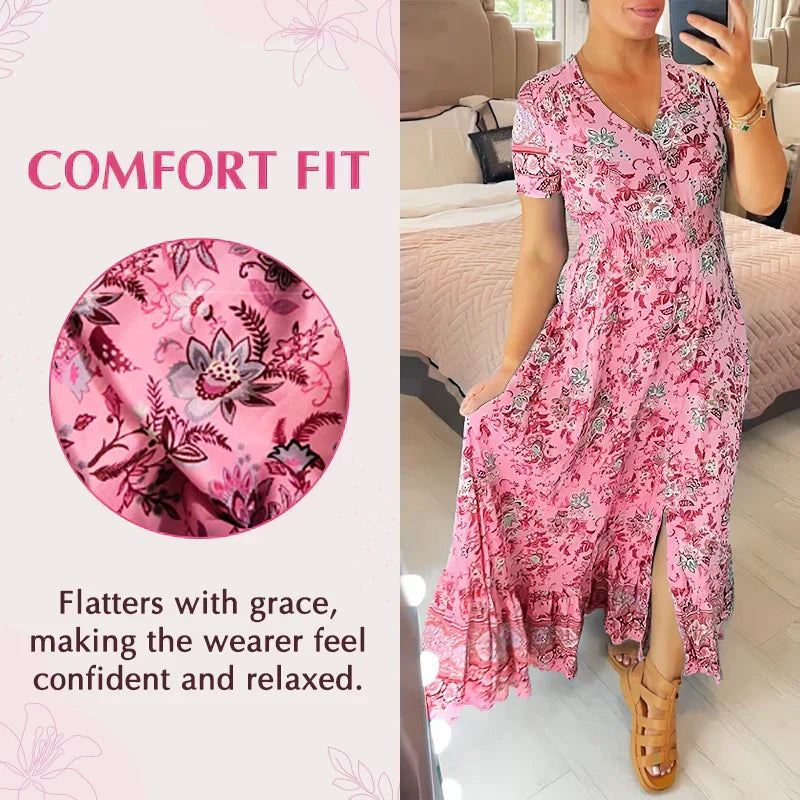 Vestito estivo aderente in misto cotone elasticizzato | scollo a V per linea femminile | comodo e versatile | taglie XS–5XL