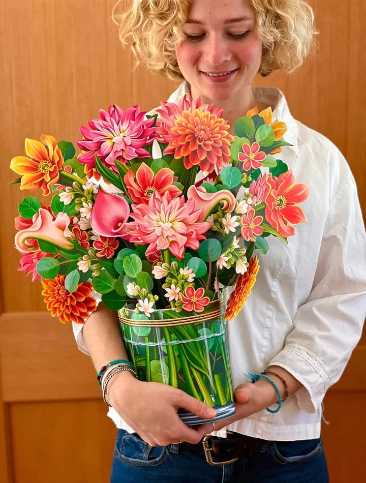 Pop-Up Papierblumenstrauß 3D | Blumenkarte mit Papiervase &amp; Grußkarte | Handgefertigt, langlebig | Deko-Geschenk 43×38 cm