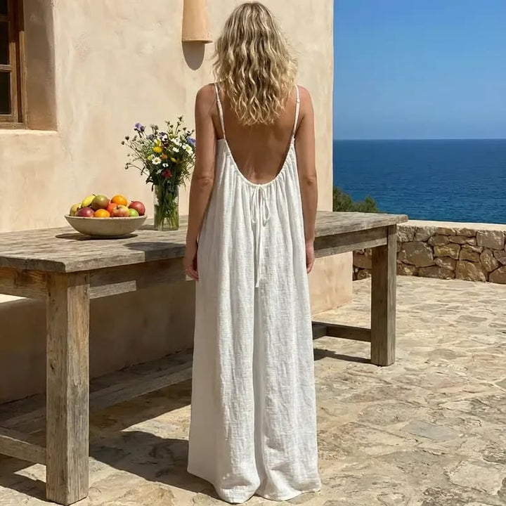 Abito cami donna senza schienale in misto cotone | Spalline sottili e vestibilità ampia | Abito estivo per vacanze e appuntamenti