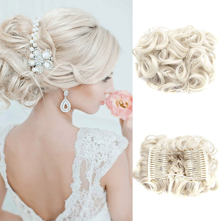 Lockiges Dutt-Haarteil 2er-Set | Voluminöser Messy Bun mit elastischem Haargummi für schnelle Hochsteckfrisuren