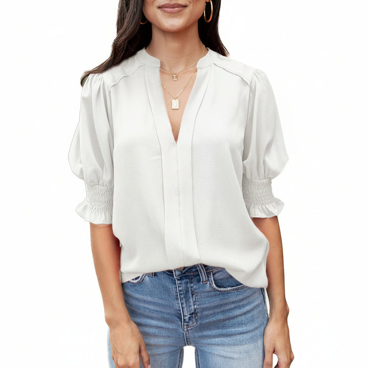 Damenbluse | Boho-Bluse mit V-Ausschnitt und Puffärmeln