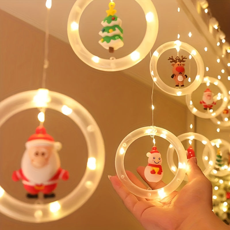 LED Weihnachtslichterkette mit Anhängern | Warmweiße Weihnachtsbeleuchtung mit Weihnachtsmann, Rentier und Schneemann für Innenräume