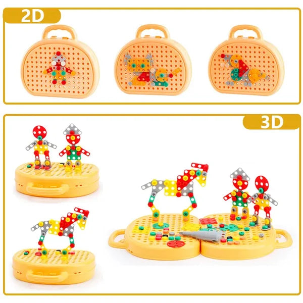 BauBohrer™ Montessori building &amp; drilling set | 2D &amp; 3D creative play | Promotes STEM skills &amp; fine motor skills
