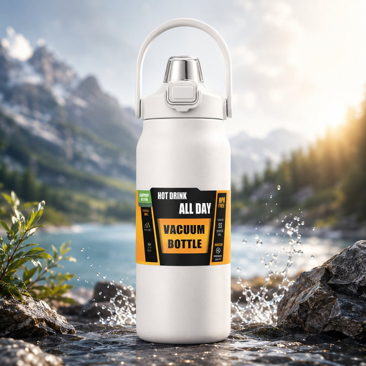 Thermosflasche aus Edelstahl | Doppelwandige Vakuumisolierung mit Strohhalm und auslaufsicherem Deckel