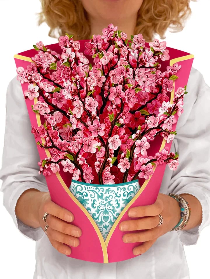 Pop-Up Papierblumenstrauß 3D | Blumenkarte mit Papiervase &amp; Grußkarte | Handgefertigt, langlebig | Deko-Geschenk 43×38 cm
