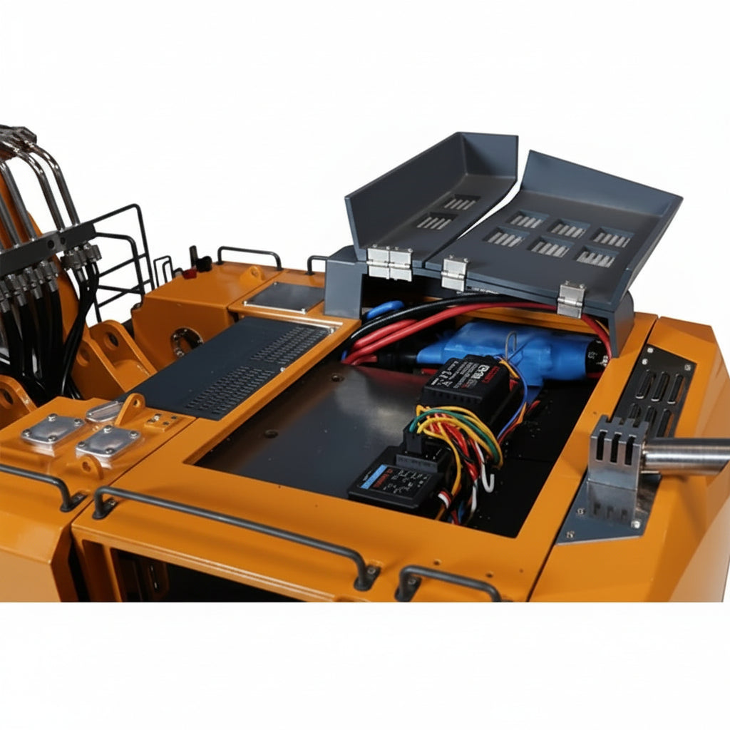 RC Hydraulic Excavator 1:20 with Crawler Tracks | CNC aluminum, servo-controlled valves &amp; quick coupler | 2.4 GHz 18 channels, 1200 mAh
