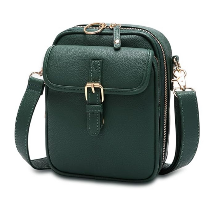 Borsa organizer donna a tracolla con 2 scomparti | Cerniere antifurto + 10 portacarte | Tracolla regolabile | 20x12x5 cm
