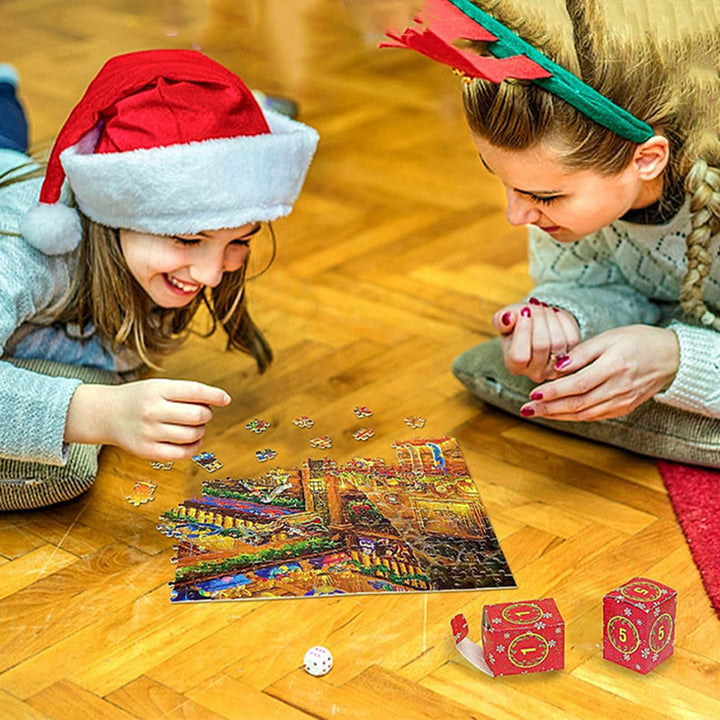 Weihnachts Puzzle Adventskalender mit 1008 Teilen | 24 Tage mit je 42 Puzzleteilen | Wiederverwendbare Boxen und Poster