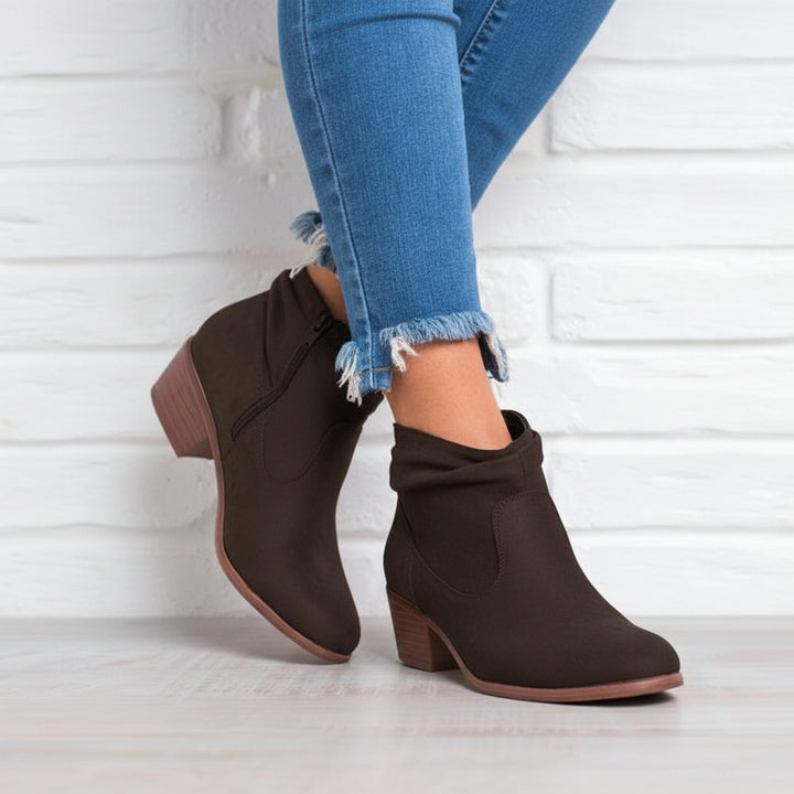 Damen Stiefeletten | Elegante Leder Boots mit Reißverschluss