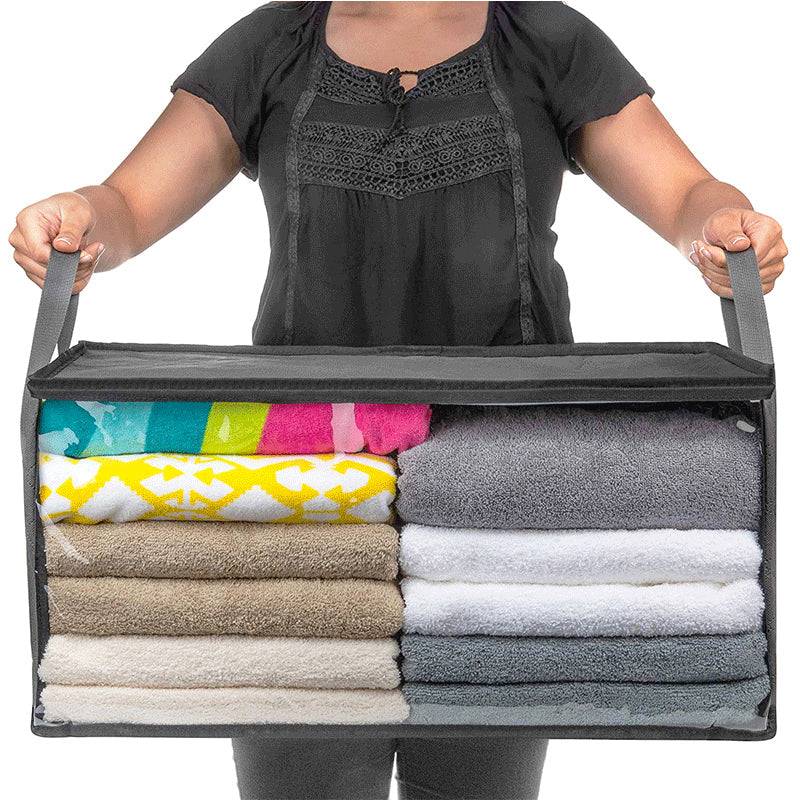 Faltbare Aufbewahrungsbox für Kleidung 58×31×30 cm | Vliesstoff mit Sichtfenster &amp; Reißverschluss | Für Decken, Bettwäsche &amp; Schrank