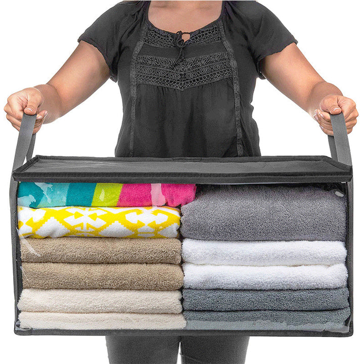 Faltbare Aufbewahrungsbox für Kleidung 58×31×30 cm | Vliesstoff mit Sichtfenster &amp; Reißverschluss | Für Decken, Bettwäsche &amp; Schrank