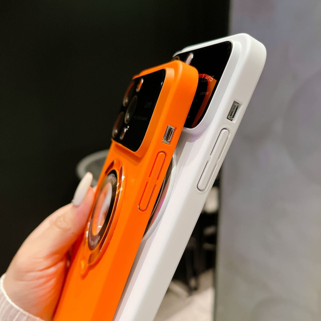 Custodia magnetica per iPhone | Compatibile con ricarica wireless | Supporto integrato, protezione per lente della fotocamera | Anti-impronte, PC trasparente