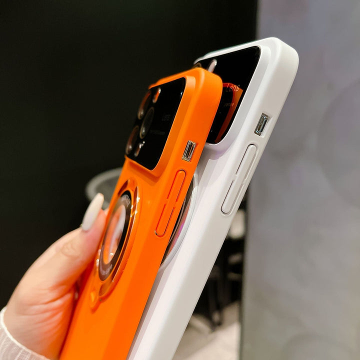 Custodia magnetica per iPhone | Compatibile con ricarica wireless | Supporto integrato, protezione per lente della fotocamera | Anti-impronte, PC trasparente
