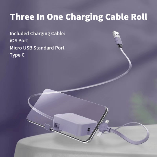 3-in-1 Ladekabel | Ausziehbares 1-m-Kabel mit USB-C, Micro-USB und Lightning-Anschluss für unterwegs