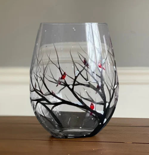 Hand-Painted Wine Glasses Set of 4 | Four Seasons with Tree Motifs | Brilliant Glass, approx. 350 ml | Dishwasher Safe &amp; Colorfast