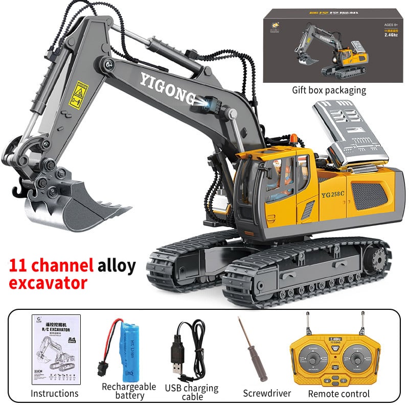 RC Hydraulic Excavator 1:20 with Crawler Tracks | CNC aluminum, servo-controlled valves &amp; quick coupler | 2.4 GHz 18 channels, 1200 mAh