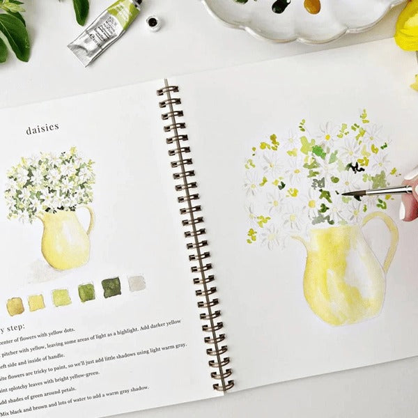 Aquarell-Arbeitsbuch für Anfänger | Malbuch mit 12 Motiven, Schritt-für-Schritt-Anleitungen und hochwertigem Aquarellpapier