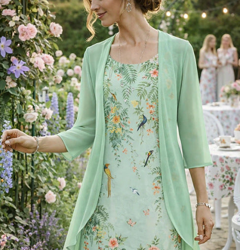 Damen Chiffon-Zweiteiler mit Cardigan | Luftiges Set aus Top &amp; Cardigan | Elegantes Freizeit-Outfit