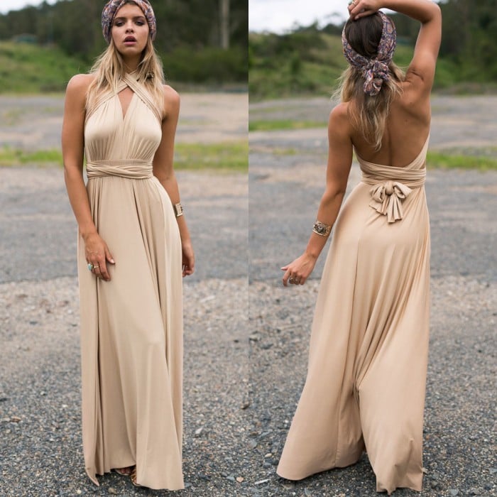 Women’s wrap maxi dress | 24 wearing styles | Sleeveless &amp; elegant | Perfect for wedding, party &amp; evening