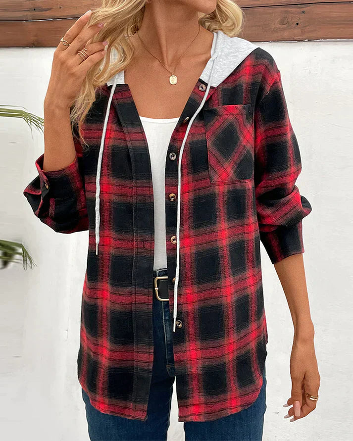 Petra | Jacket with Hood and Plaid Pattern