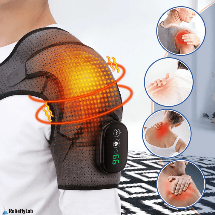 Appareil de thérapie pour épaules SchulterRelief avec chaleur &amp; vibration | 3 modes pour relaxation &amp; circulation | Portable gauche/droite | Rechargeable USB