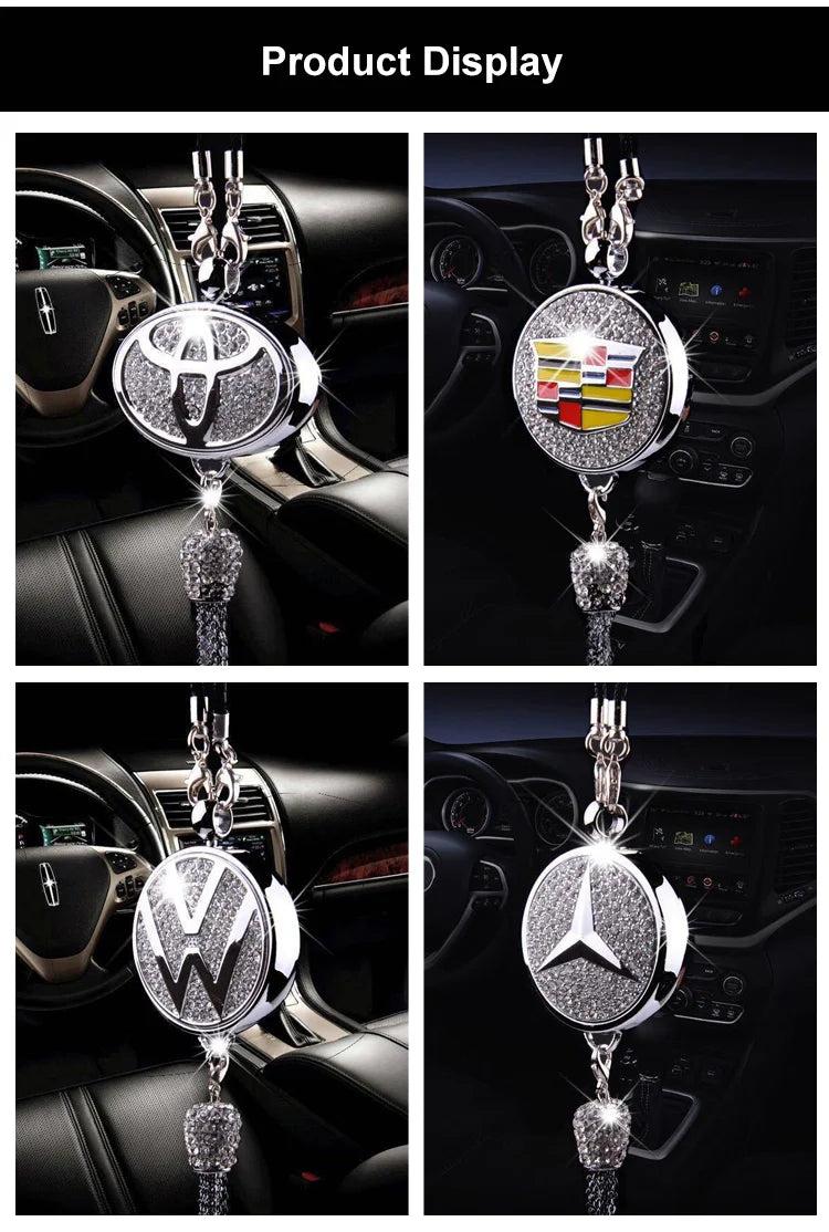 Car Rearview Mirror Pendant with Crystal | Zinc alloy &amp; rhinestones | Sparkling decoration with scent pendant, gift idea