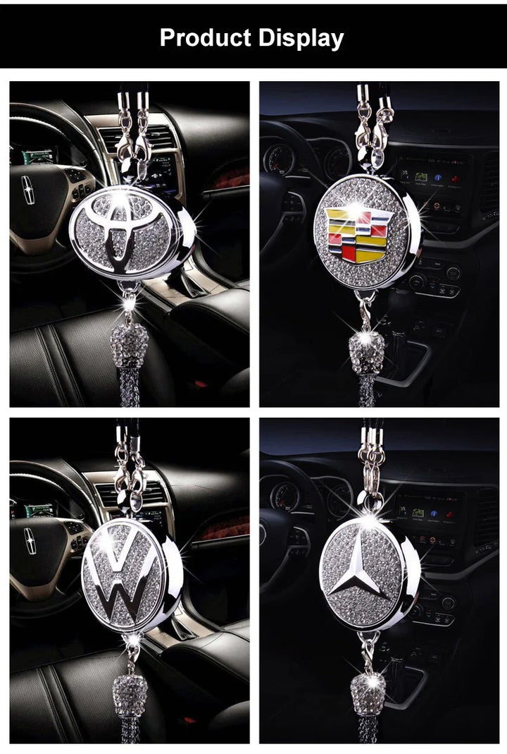 Car Rearview Mirror Pendant with Crystal | Zinc alloy &amp; rhinestones | Sparkling decoration with scent pendant, gift idea